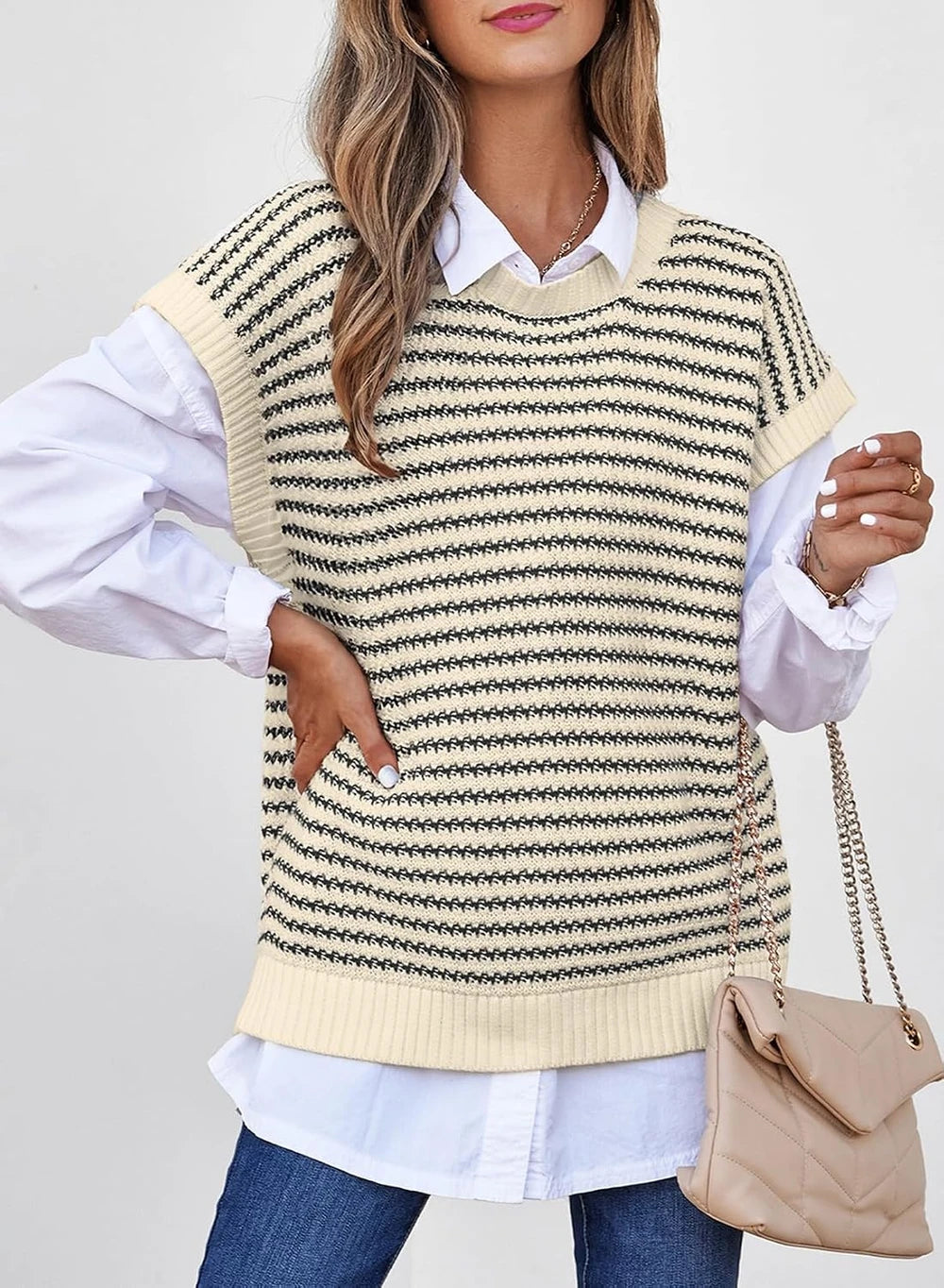 Striped Cap Sleeve Sweater Vest