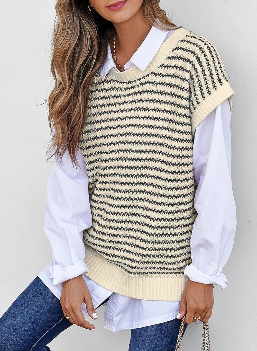 Striped Cap Sleeve Sweater Vest