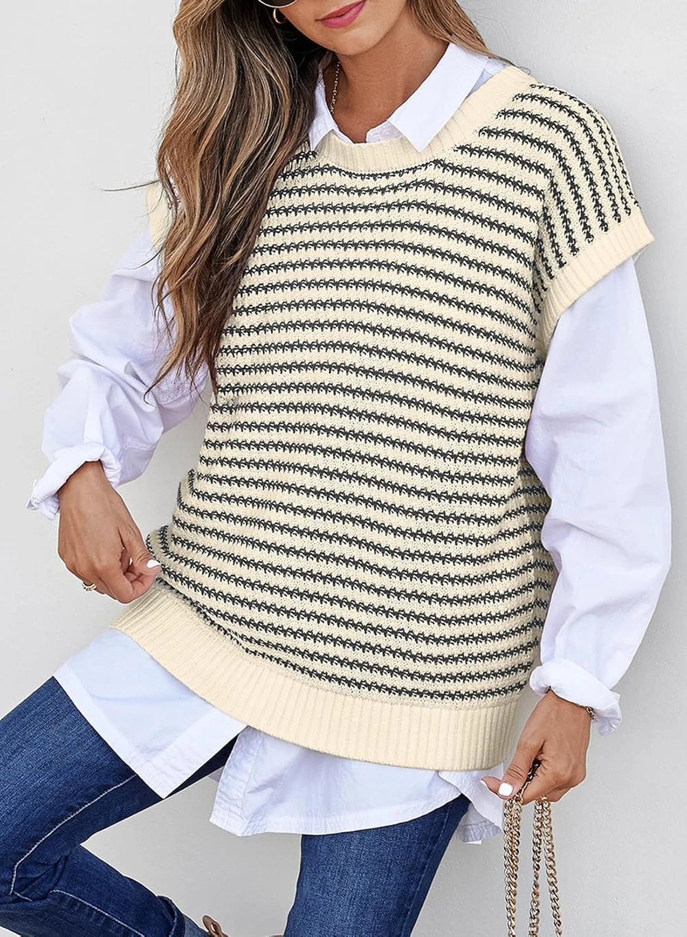 Striped Cap Sleeve Sweater Vest