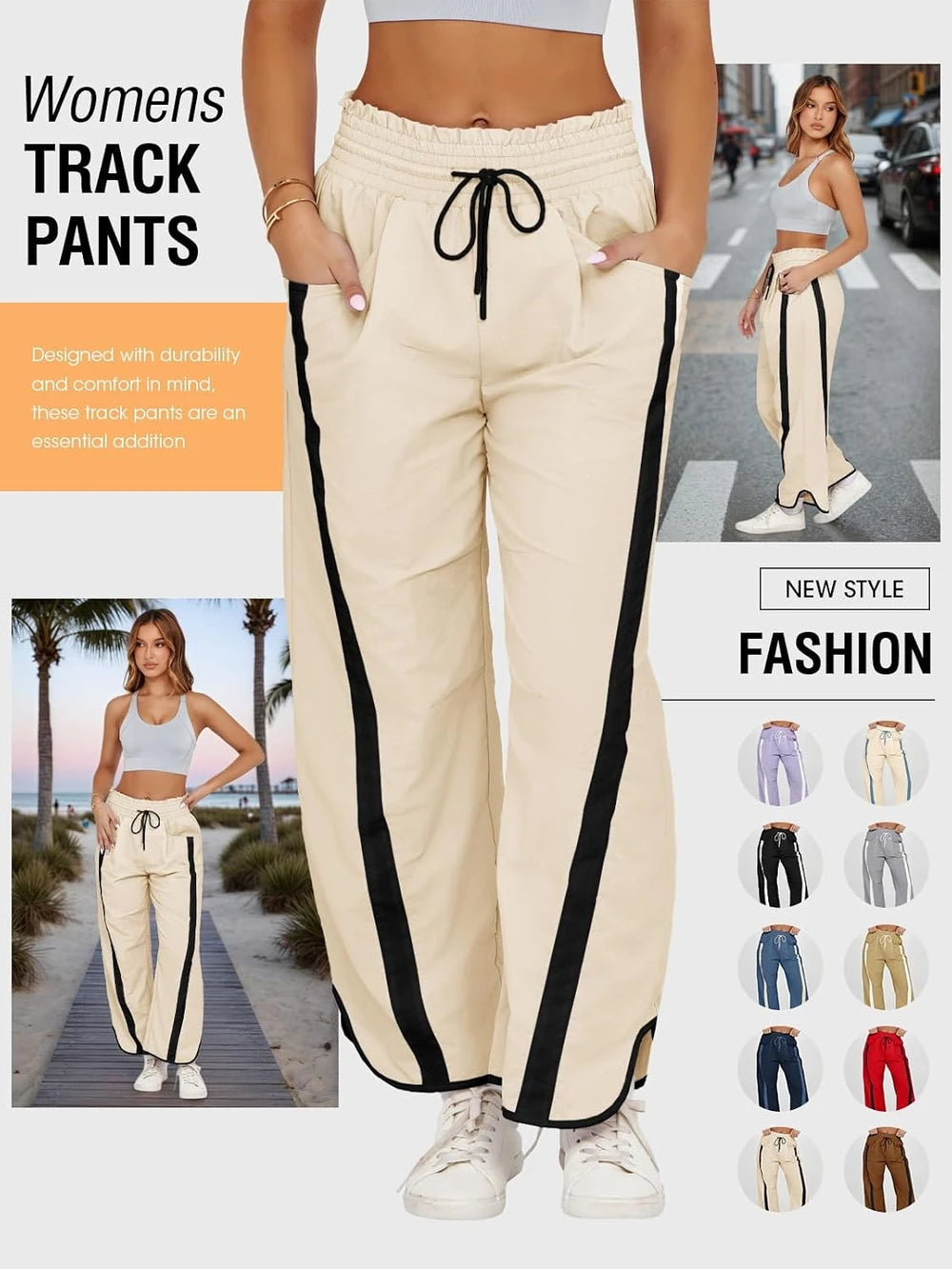 Wide Leg Parachute Track Pants